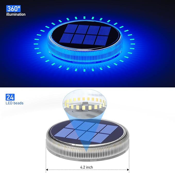 YiLaie Blue Solar Dock Lights Outdoor Waterproof, Driveway Warning Post Deck Lights Solar Powered for Drive Way Boat (4 Pack)