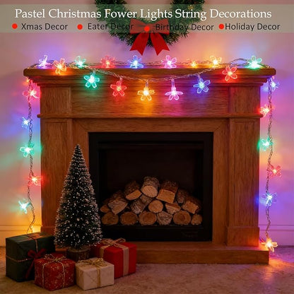 FULLBELL Indoor Fairy Flower String Lights - 33ft 100 LED Plug-in Multicolor Cherry Blossom Floral Lights for Bedroom Wall Decor, Christmas Garden & Tree Branches | Decorative String Lights