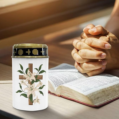 White Lily Cemetery Solar Lights for Grave Cross Solar Lights Grave Decorations for Cemetery Dad with Floral Solar Garden Landscape, Path Stake Lights
