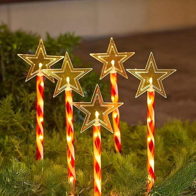 Outdoor Star Christmas Lawn Decorations, Five Cane Solar Pathway Lights, 18.5 X 4.7 In, Ip65 Weather-Resistant