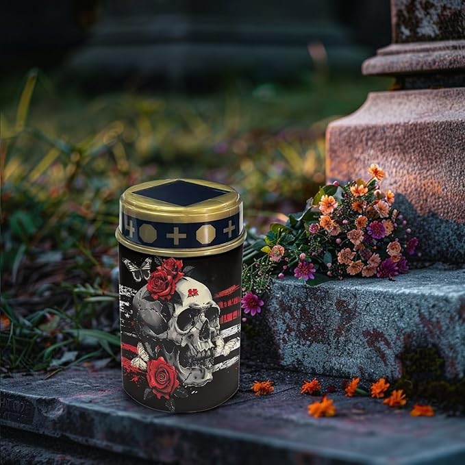 Skull Rose Flag Cemetery Solar Lights Solar Powered Garden Stake Lights Decorative Lights for Cemetery Grave Yard | Lumora