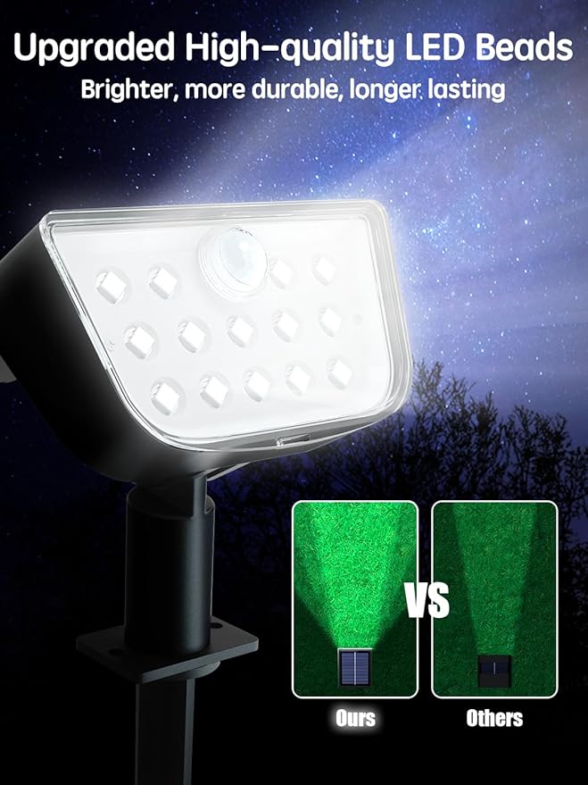 ROOR Solar Spot Lights Outdoor Motion Sensor, IP68 Waterproof Solar Landscape Spotlights, 6 Modes Warm White+Cool | Lumora