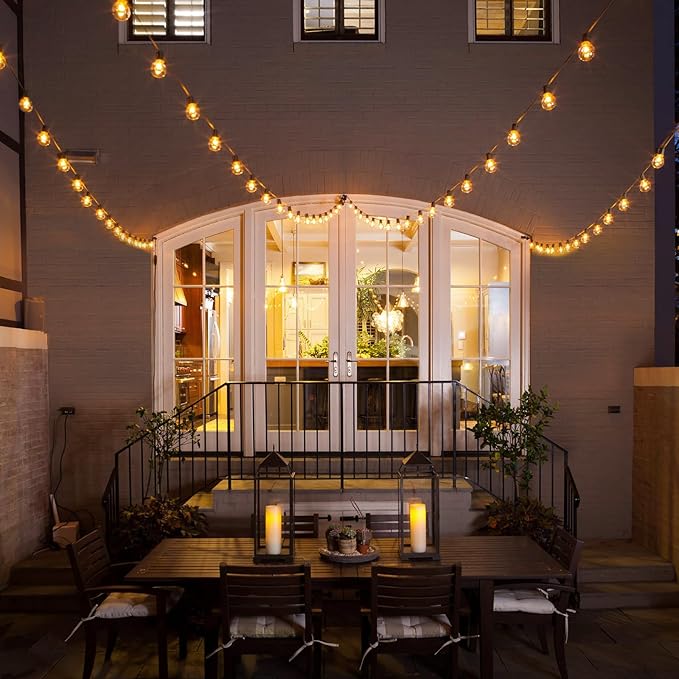 Mlambert 48Ft Solar String Lights, Outdoor Waterproof Patio Lights with 18 Shatterproof G40 Bulbs(1 Spare), Led Light for Backyard-Black Wire