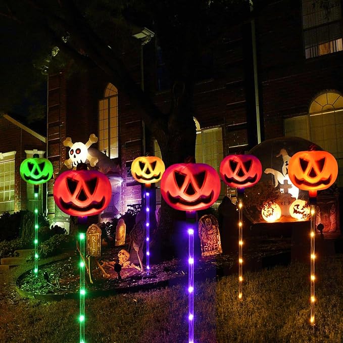 Homeleo Set of 6 Solar Pumpkin Pathway Lights for Halloween Decorations Outdoor, Color Changing Outdoor Lights | Lumora