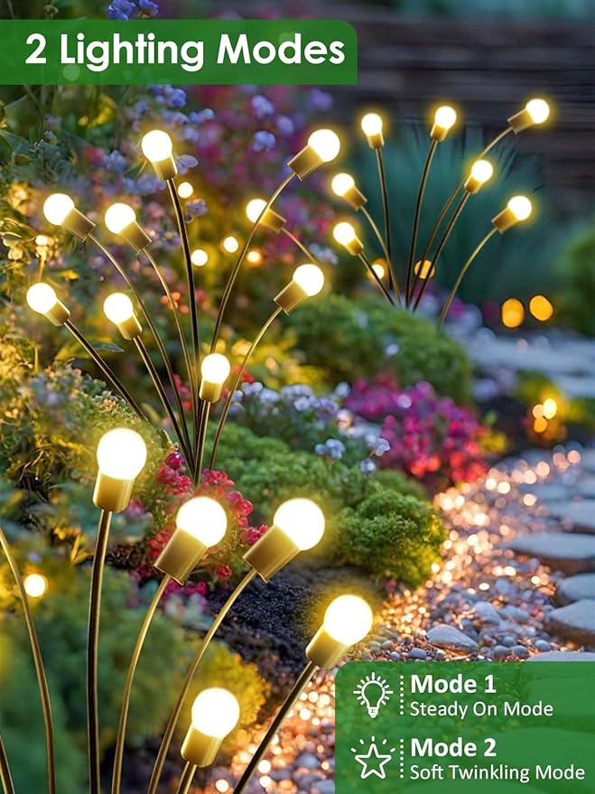 2026 Upgraded Solar Lights Outdoor, 8 Pack Solar Garden Lights with 2 Modes, Firefly Lights Outdoor Waterproof, Sway by Wind, Twinkle Firefly Light for Yard Patio Path Garden Decoration (Warm White)