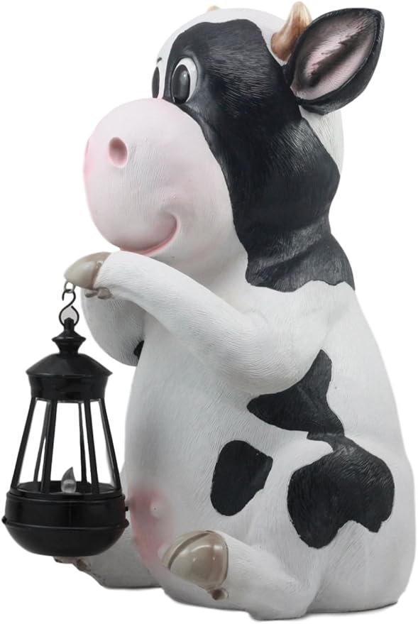 Ebros Gift Country Animal Farm Whimsical Bovine Holstein Mama Cow Statue with Solar LED Lantern Light Betty Sue Garden Decor Path Lighter Night Light Sculpture