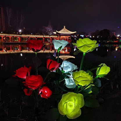 Lxcom Lighting Solar Garden Lights Solar Flower Lights Outdoor 10 Rose Solar Flowers Path Lights Waterproof Decorative Rose Garden Lights for Patio Path Garden Yard, 2 Pack(Red)