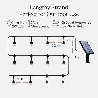 Brightech Ambience Pro Solar 27 Ft Powered Outdoor String Lights bundled with One Extra Ambience Pro Replacement Solar Panel - Compatible 2W Solar-Powered Outdoor String Light