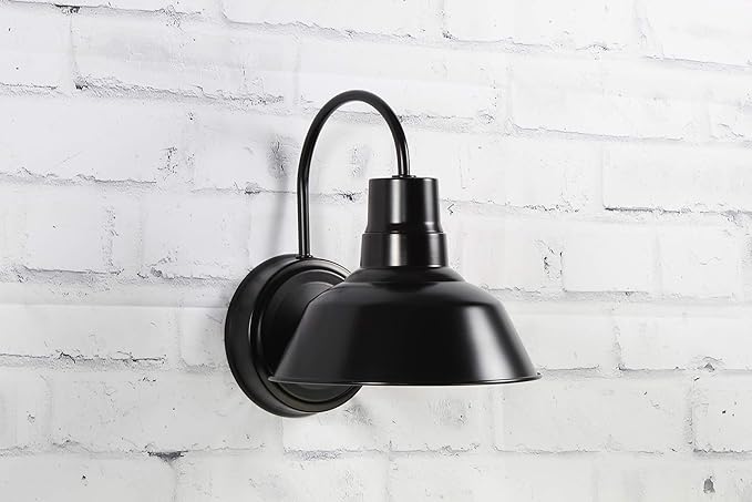 Black Gooseneck LED Wall Sconce Barn Light Fixture - Industrial Antique Farmhouse Style - Vintage Patio Porch Wall Mount Light - Indoor/Outdoor - UL Listed - 9W 800lm Cool White