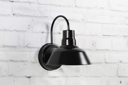 Black Gooseneck LED Wall Sconce Barn Light Fixture - Industrial Antique Farmhouse Style - Vintage Patio Porch Wall Mount Light - Indoor/Outdoor - UL Listed - 9W 800lm Cool White