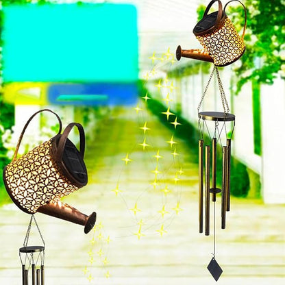 Solar Kettle Light | Retro Iron Kettle Shape Home Decor with Chime - Garden Solar Lights Outdoor | for Yard Outside Patio Path Walkway Lawn Christmas House Backyard Porch Sidewalk Flowers