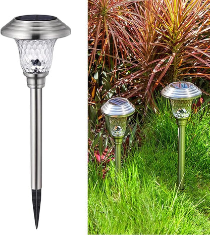 2pcs Solar Garden Lamp Stainless Steel Glass Landscape Lawn Light Outdoor Pathway Lighting for Patio Yard