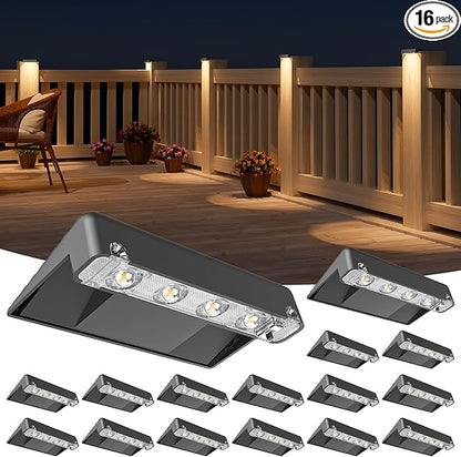 NIORSUN Solar Deck Lights Outdoor 16 Pack, IP65 Waterproof Large Size LED Stair Lights with Lenses, Auto ON Off Warm White Step Lights for Outside, Deck, Patio, Fence, Yard, Pathway and Railing Decor