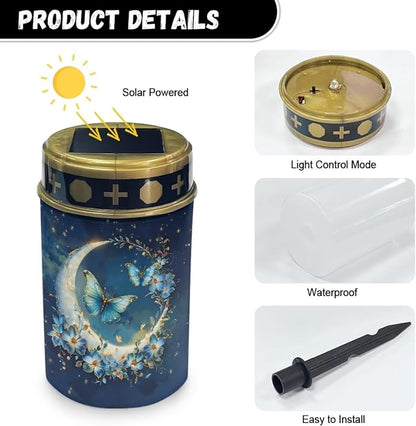 Butterfly Moon Solar Garden Lights Outdoor Solar Stake Lights Memorial Cemetery Decorations Driveway Markers for Outside Patio Yard Pathway Gravesite Decor for Loss of Loved One