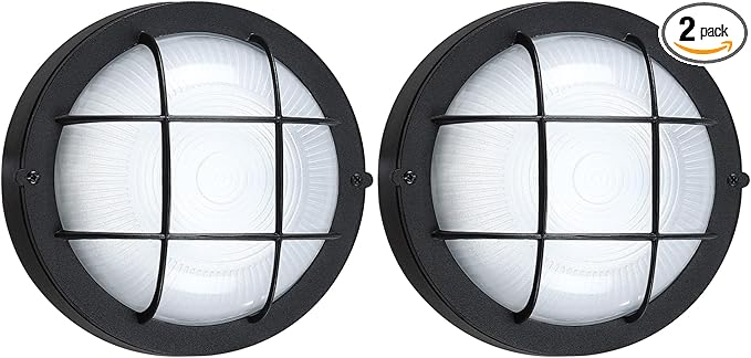 GRUENLICH 8'' Round LED Bulkhead Light, Outdoor Wall Lights Dimmable, Sauna & Exterior Lighting, ETL Rated, 15W 1600 Lumen, 5000K Daylight White, Black Cast Aluminum, Wall/Ceiling Mount, 2 Pack