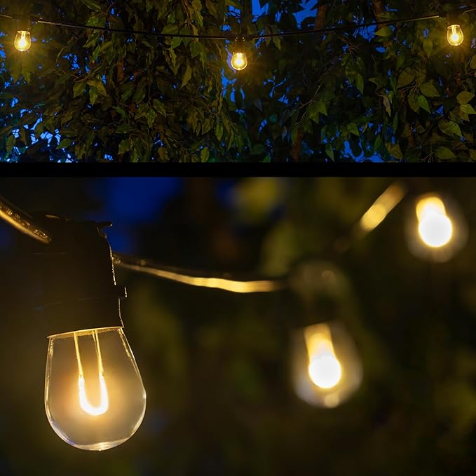 15' FlexFilament LED S14 Edison Bulb Shatterproof Commercial Outdoor Patio Lights, 10 Lights, 18" Spacing | Lumora