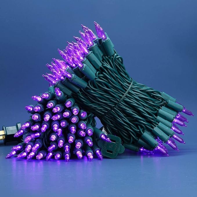200 Count Purple LED Christmas Lights, 66 ft Green Wire UL Certified Commercial Grade Holiday String Light Set (Purple)