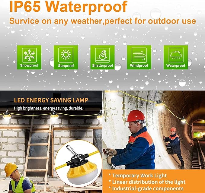 200FT Construction LED String Lights, Industrial Grade Best for Construction Sites, Renovation, Patio, Mine cave | Lumora