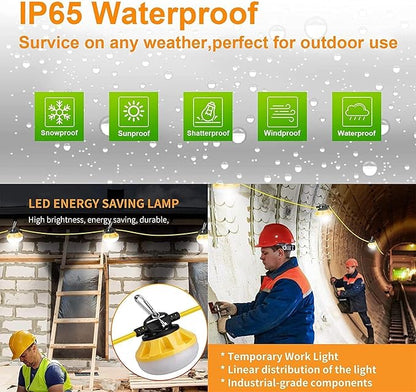 200FT Construction LED String Lights, Industrial Grade Best for Construction Sites, Renovation, Patio, Mine cave, Outdoor, and Other Outdoor Lighting Solutions Use, with Hook (200FT -20 Lights)