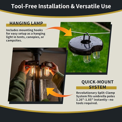 Patio Umbrella Light with Remote Control, Rechargeable Cordless LED Edison Bulbs Pole Light with 10 Brightness Levels for Garden, Patio, Backyard, Camping or BBQ - Brown (1 Pack)