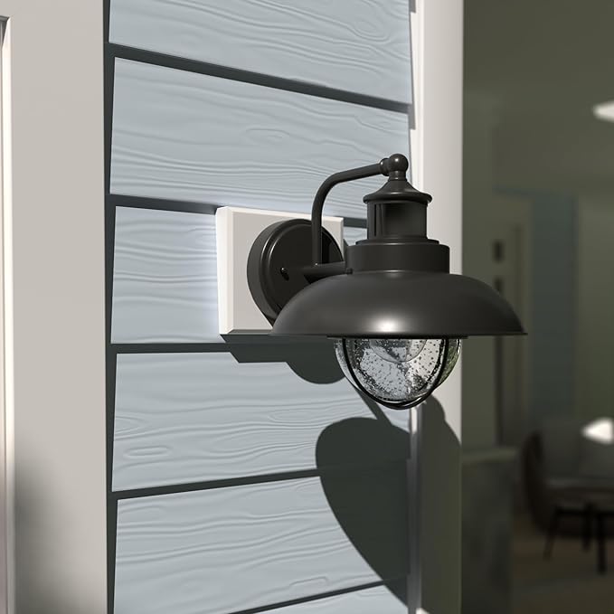 VAXCEL Harwich Black Motion Sensor Dusk to Dawn Coastal Outdoor Wall Light