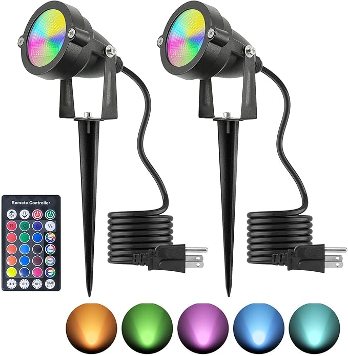 Christmas Spotlight 10W LED Color Changing Outdoor Hallowmas Spot Lights Timer Remote IP65 Waterproof RGB Metal | Lumora