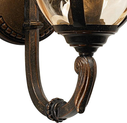 John Timberland Bellagio European Outdoor Carriage Light Fixture Vintage Bronze Curved Arm Hammered Glass Sconce for Exterior House Porch Patio Outside Deck Garage Yard Front Door Garden Home