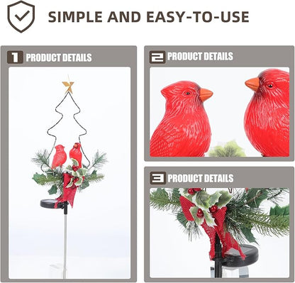 Solar Red Bird Landscape Lamp Outdoor Waterproof LED Christmas Lawn Light with Solar Charging, Decorative Xmas Tree Pathway Stake for Garden and Patio