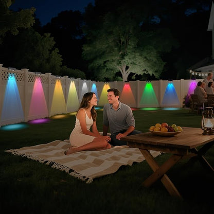 2 Pack Solar Fence Lights Outdoor with 12 Modes LED Lens RGB Color Fixed Changing for Patio, Backyard, Deck, Fence, Railing, Waterproof