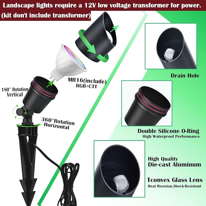 RGB Landscape Lighting, Smart Low Voltage Landscape Lighting Kit with Color Changing, 4 Pack 12 Volt Landscape | Lumora