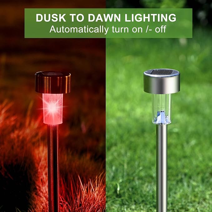 Solar Lights Outdoor Waterproof, Stainless Steel LED Landscape Lighting, Solar Garden Lights, Outdoor Valentines Day Decorations for Yard, Pathway, Walkway, Patio, Lawn - 16 Pack (Multicolor)