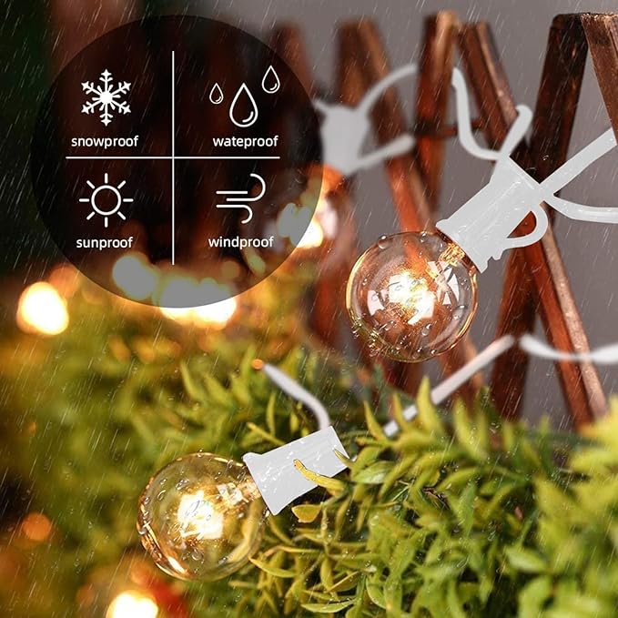 25Ft Outdoor Globe String Lights, G40 Edison String Lights with 27 Clear Bulbs, Waterproof Connectable Hanging String Lights for Indoor Outdoor Wedding Party Decoration, White Wire