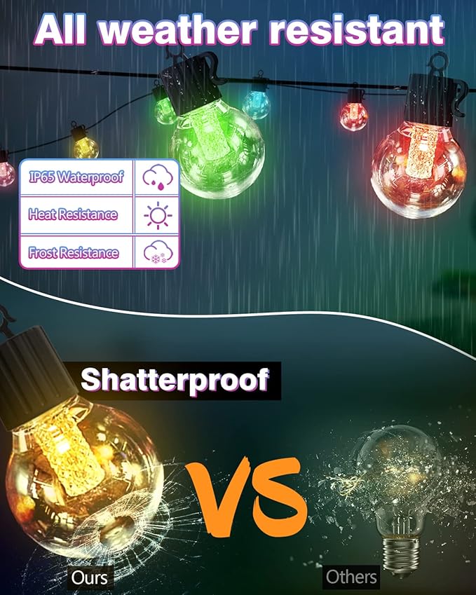 Solar String Lights Outdoor Waterproof,50FT 25LEDs Warm White & Multicolor Hanging Lights G40 Globe Solar Powered String Lights Outdoor with 8 Modes,Timer,Solar String Light for Outside Patio Yard