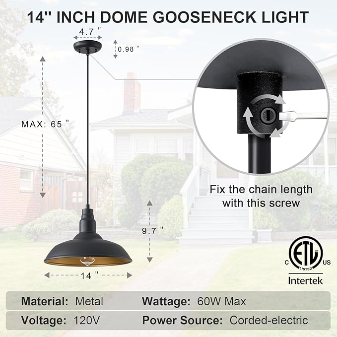 2 Pack Farmhouse Pendant Light for Kitchen, 14in Large Industrial Hanging Lights with Brass Interior, Indoor and | Lumora