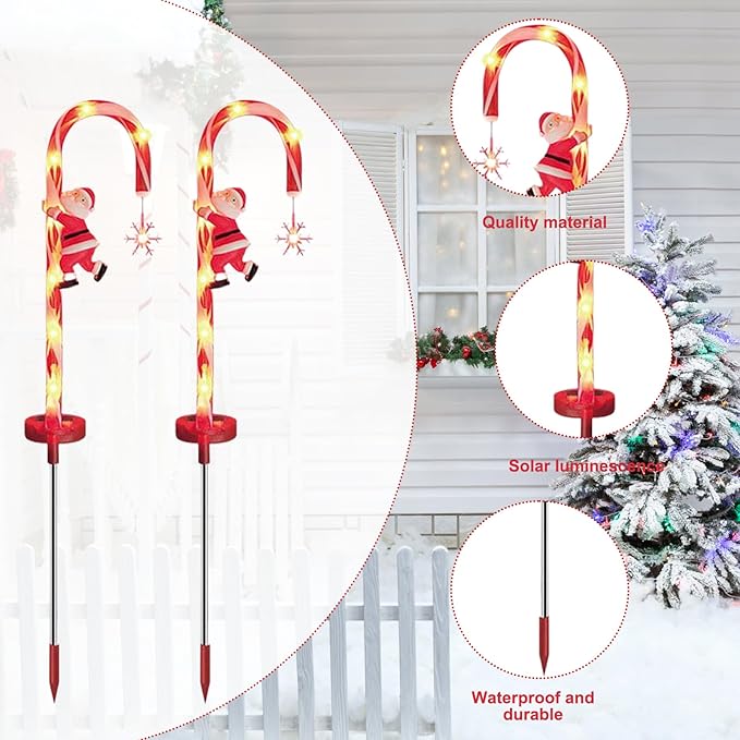 Christmas Outdoor Decorations, 2PCS 8LED Solar Candy Cane Lights, 28 Inch Waterproof Candy Cane Christmas Decorations for Garden Lawn Yard Pathway Patio, Christmas Outdoor Decorations
