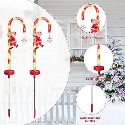 Christmas Outdoor Decorations, 2PCS 8LED Solar Candy Cane Lights, 28 Inch Waterproof Candy Cane Christmas Decorations for Garden Lawn Yard Pathway Patio, Christmas Outdoor Decorations