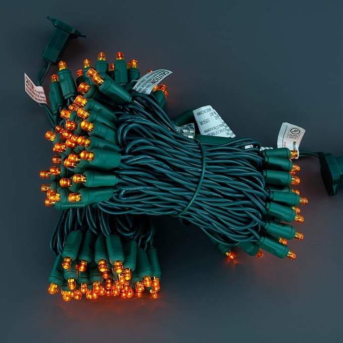 YULETIME Orange One-Piece Wide Angle Christmas Lights 140 Count 48 Feet, 2 Sets 70 LED 24 ft High Waterproof 5mm UL Certified String Light (Orange)