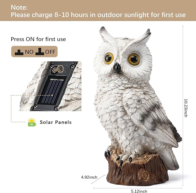 Solar Owl Garden Statues Outdoor Decor Resin Owl Figurine with LED Lights Owl Sculpture for Porch Patio Lawn Yard | Lumora