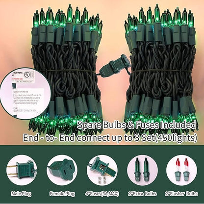 LAMPHOME St. Patrick's Day Mini String Lights,Green st Patricks Day Tree Decorations,300Lights 63.8ft(2pk of 150L) Christmas Light for Outdoor Christmas Tree Garden Holiday Party Patio Decor