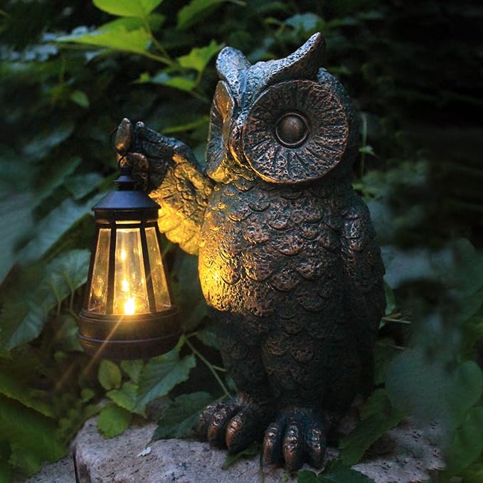 Garden Statues Outdoor, owl Figurines Decorated with Solar Lights, Unique Christmas Birthday Gifts for Moms | Lumora