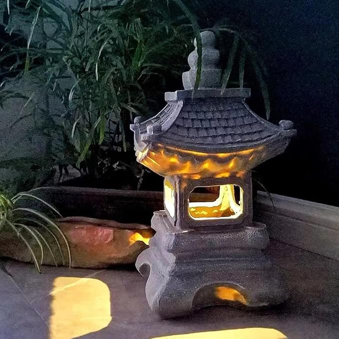 Garden Statues Outdoor, Solar Garden Statues, Palace Lamp Solar Powered Zen Lantern, Solar Yard Decorations for Outside Patio, Garden, Lawn (A)