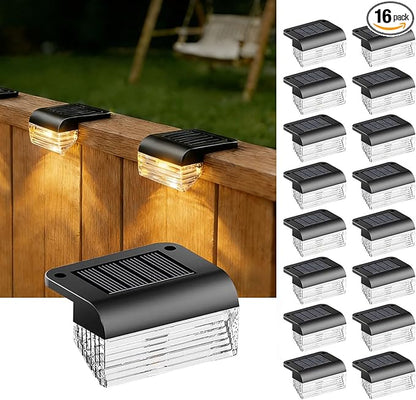 Solar Fence Lights Outdoor - 16 Pack Deck Lights 3000k Fence Light Solar Powered, IP55 Waterproof Setp Lights Outdoor for Deck, Outside Step, Patio, Yard, Backyard, Garden