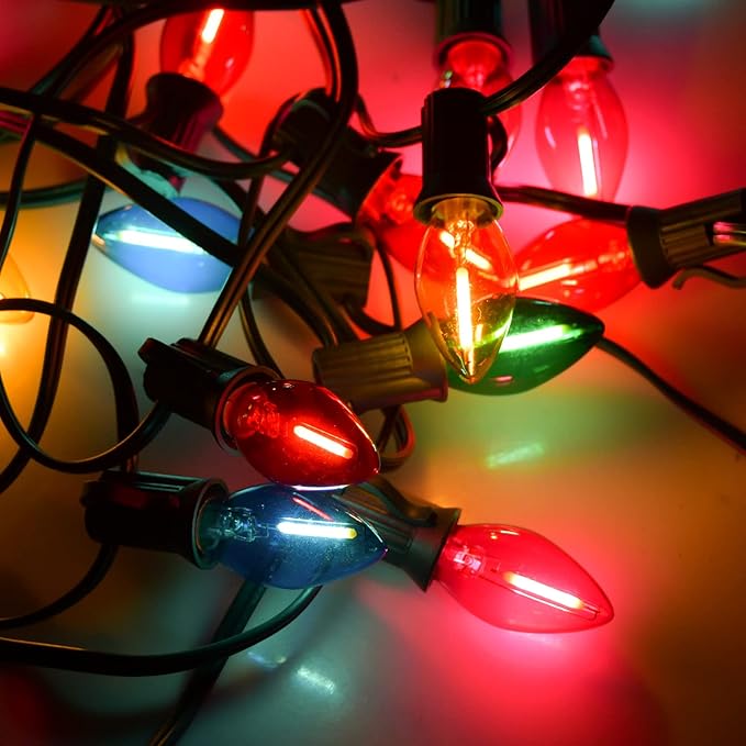 SUNSGNE 25 Feet Multicolor Christmas Lights, C7 LED Outdoor Vintage Christmas Lights with 27 LED Clear Colored | Lumora