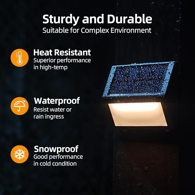 Luminara Solar Step Lights - Weatherproof Outdoor Stair Lighting, Solar-Powered Deck Lights for Patio, Garden, Pathway, Warm White Glow (8)