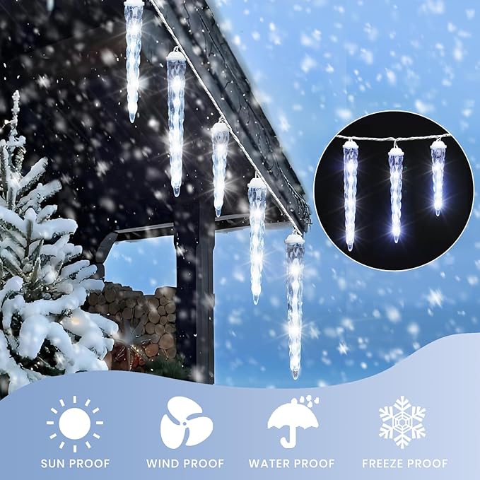 Meteor Shower Christmas Lights for Outside 61 LED 10.5 ft 10 Pieces Crystal Snow Falling Icicle Cascading Outdoor Cool White Wire connectable Waterproof Indoor for Garden Xmas Tree Wedding Decoration