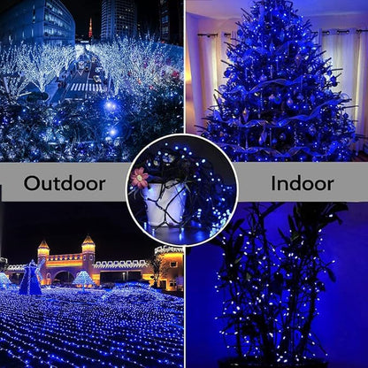 Chritsmas Decoration Outdoor String Lights - 25m/82ft 220 LEDs 8 Modes Memory Function End-to-End Extendable Plug in Waterproof Fairy Lights for Thanksgiving Halloween Wedding Patio Decor - Blue