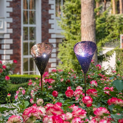 Outdoor Solar Lights Garden, 2 Pack Bronze Torch Metal Stake Waterproof LED Solar Powered Lights for Pathway, Lawn, Patio, Yard