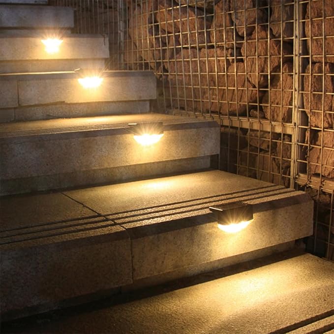 4Pcs Solar Step Lights LED Landscape Lamp Warm Light Black Outdoor Garden Stair Lighting for Patio Deck Fence | Lumora
