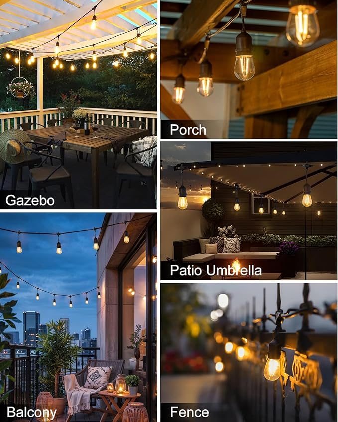 BRIMAX 2W Outdoor String Lights 25FT,Patio Lights Commercial Grade with 8+1 S14 LED Bulbs Shatterproof Waterproof,2700K Warm White E26 Dimmable for Balcony Gazebo Porch Fence Garden Camping
