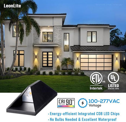 LEONLITE Dimmable LED Up Down Wall Light, 100-277V, CRI 90+, IP65 Waterproof, 10%-100% Dimmable for Commercial Outdoor, 14 Inch Modern Porch Light, 3000K, Pack of 2